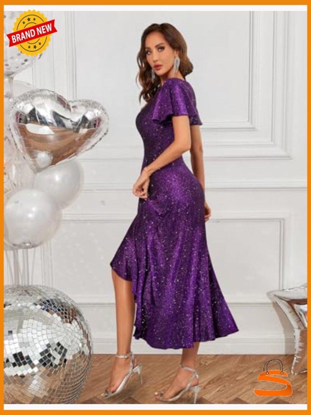 Sequin Formal Maxi Evening Dress with Ruffled Hem - Picture 2 of 7